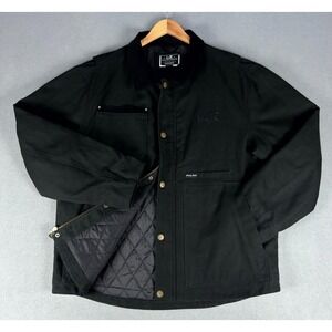 Whiskey Ranch Jacket Mens XL Black Dri Duck Quilt Lined Corduroy Collar Western